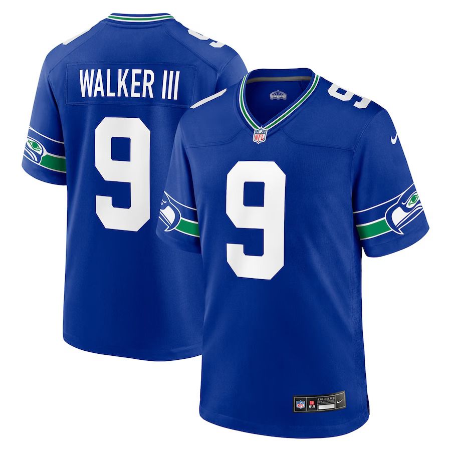 Men Seattle Seahawks #9 Kenneth Walker III Nike Royal Throwback Player Game NFL Jersey